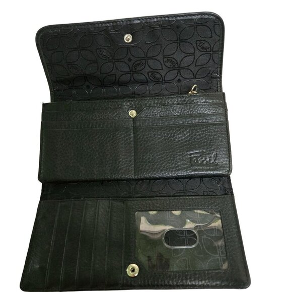 Fossil Trifold Black Genuine Leather Wallet With Snap Closure Card Slots - Picture 4 of 5